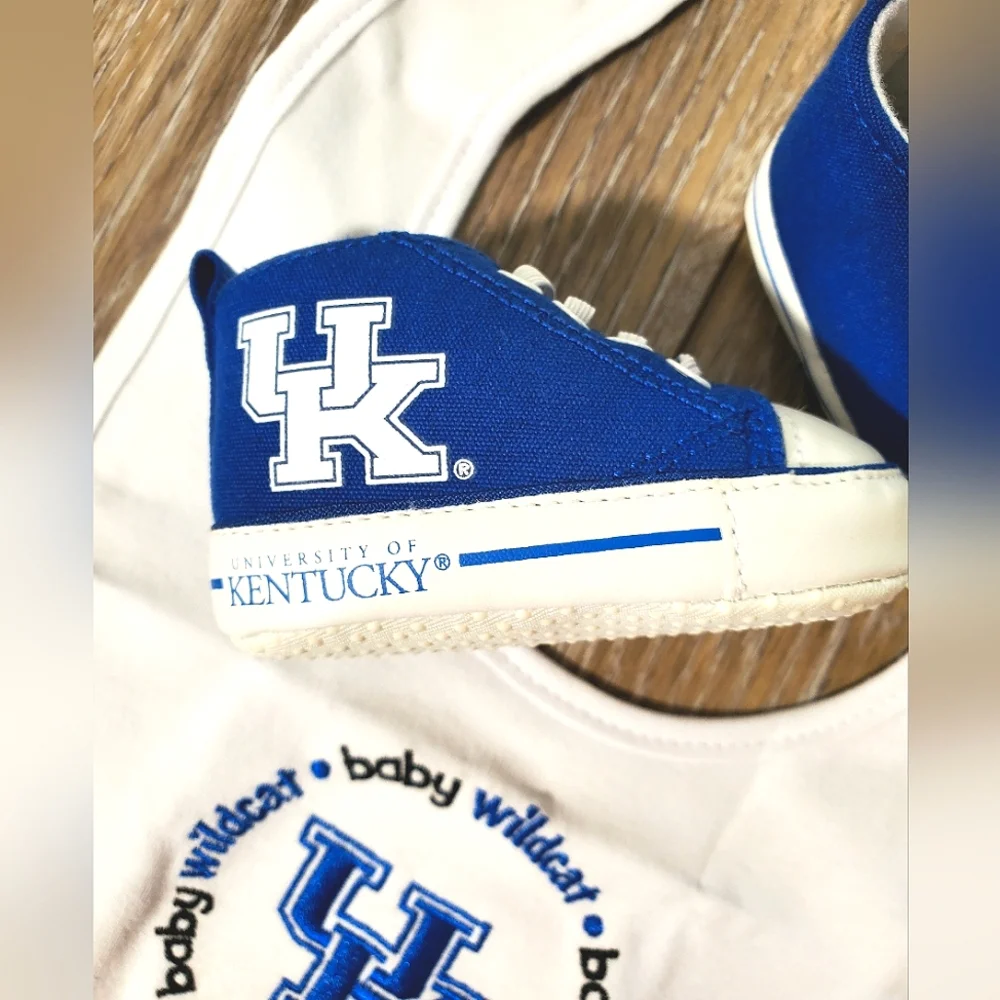University of Kentucky Blue and White Set Of 2 Baby Bibs And 1 Pair Crib Shoes